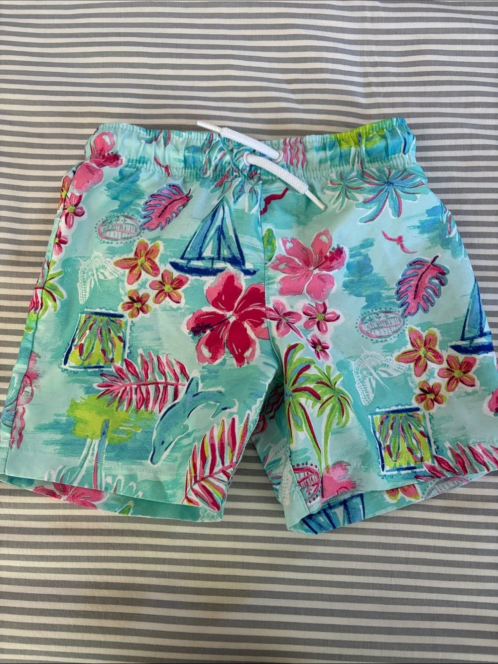 Kids Flamingo Print Swim Trunks - Pink & Aqua